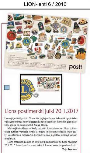 Juttu juhlamerkeist LION-lehdess 6 / 2016.
